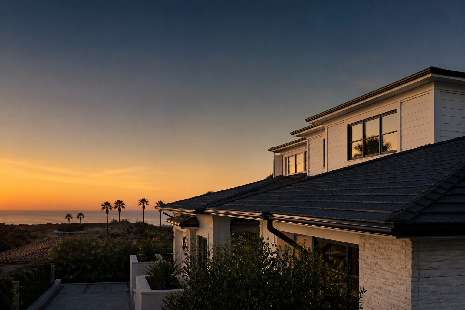 San Diego County roofing project at sunset