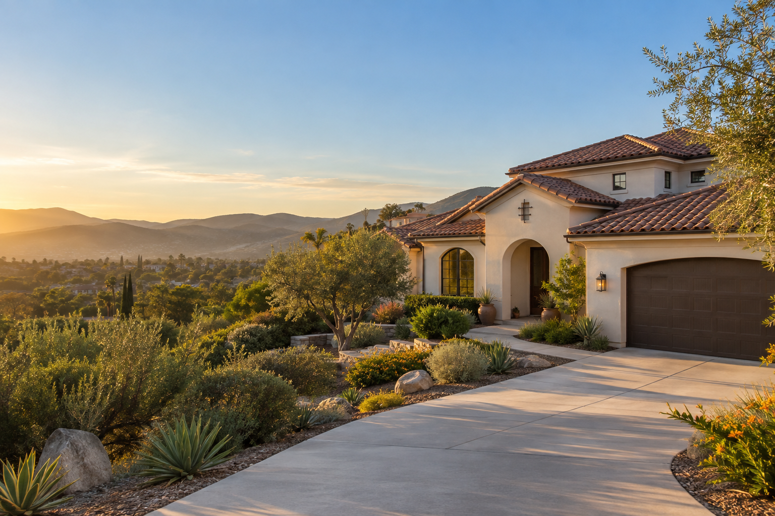 Representative Escondido home with a terracotta tile roof and drought-tolerant landscaping